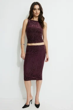 Skirts & Skorts | Matching Sets-Dynamite Alana Burnout Midi Skirt Burgundy