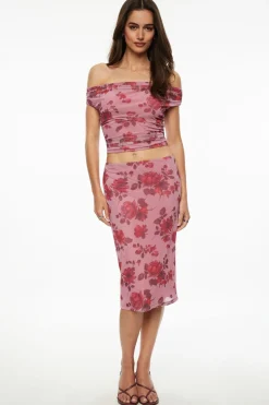 Skirts & Skorts | Skirts-Dynamite Alana Mesh Midi Skirt Pink