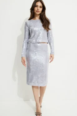 Skirts & Skorts | Bestsellers-Dynamite Alana Sequin Midi Skirt White