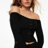 Sweaters & Cardigans | Sweaters-Dynamite Alice Off Shoulder Cardigan Black