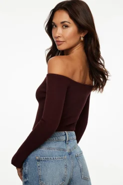 Sweaters & Cardigans | Sweaters-Dynamite Alice Off Shoulder Cardigan Burgundy