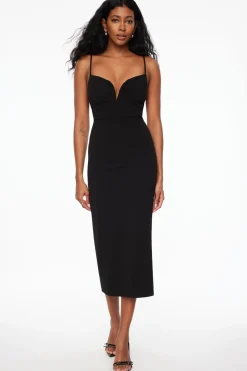 Dresses & Jumpsuits | Midi & Maxi Dresses-Dynamite Alix V-Wire Midi Dress Black
