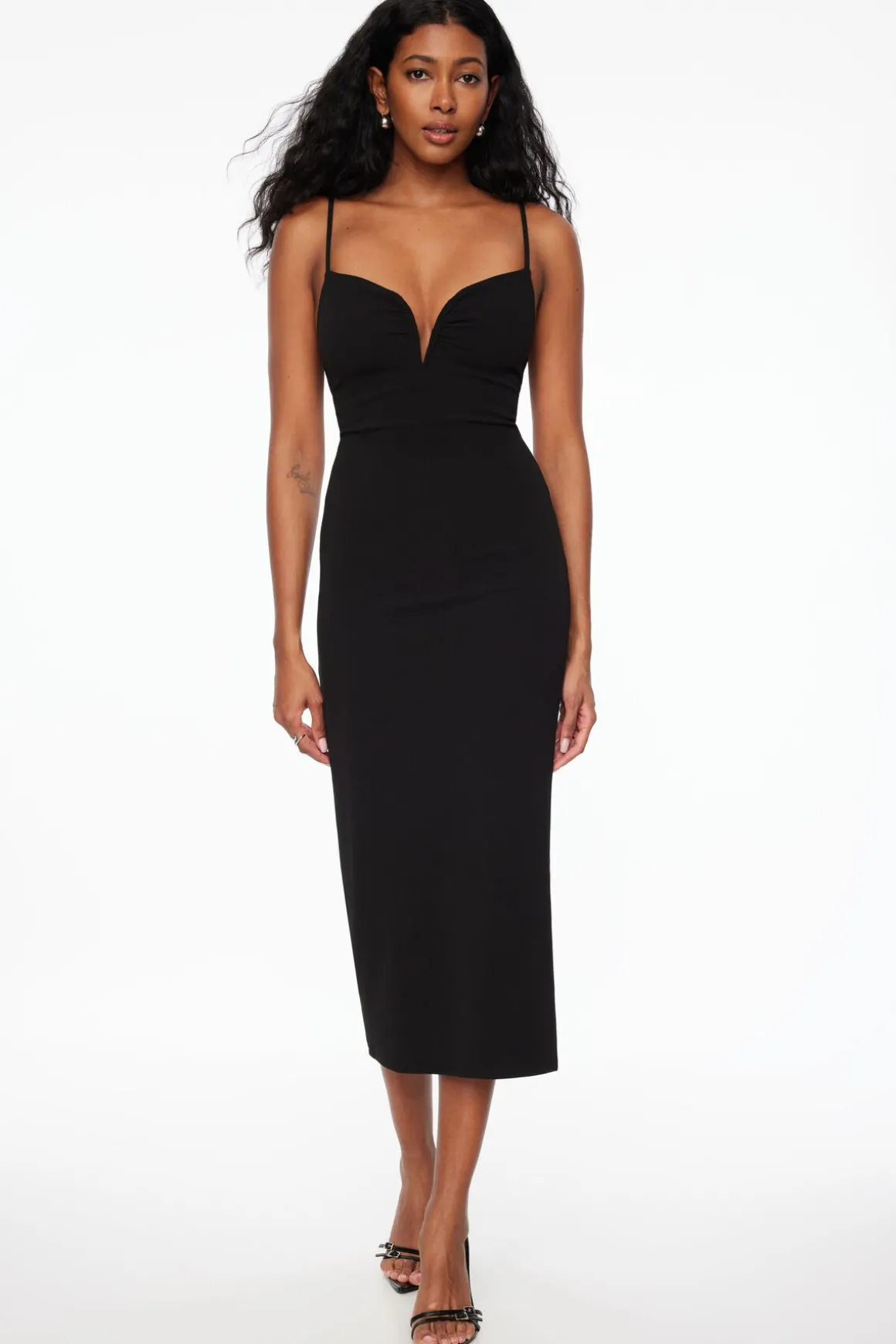 Dresses & Jumpsuits | Midi & Maxi Dresses-Dynamite Alix V-Wire Midi Dress Black