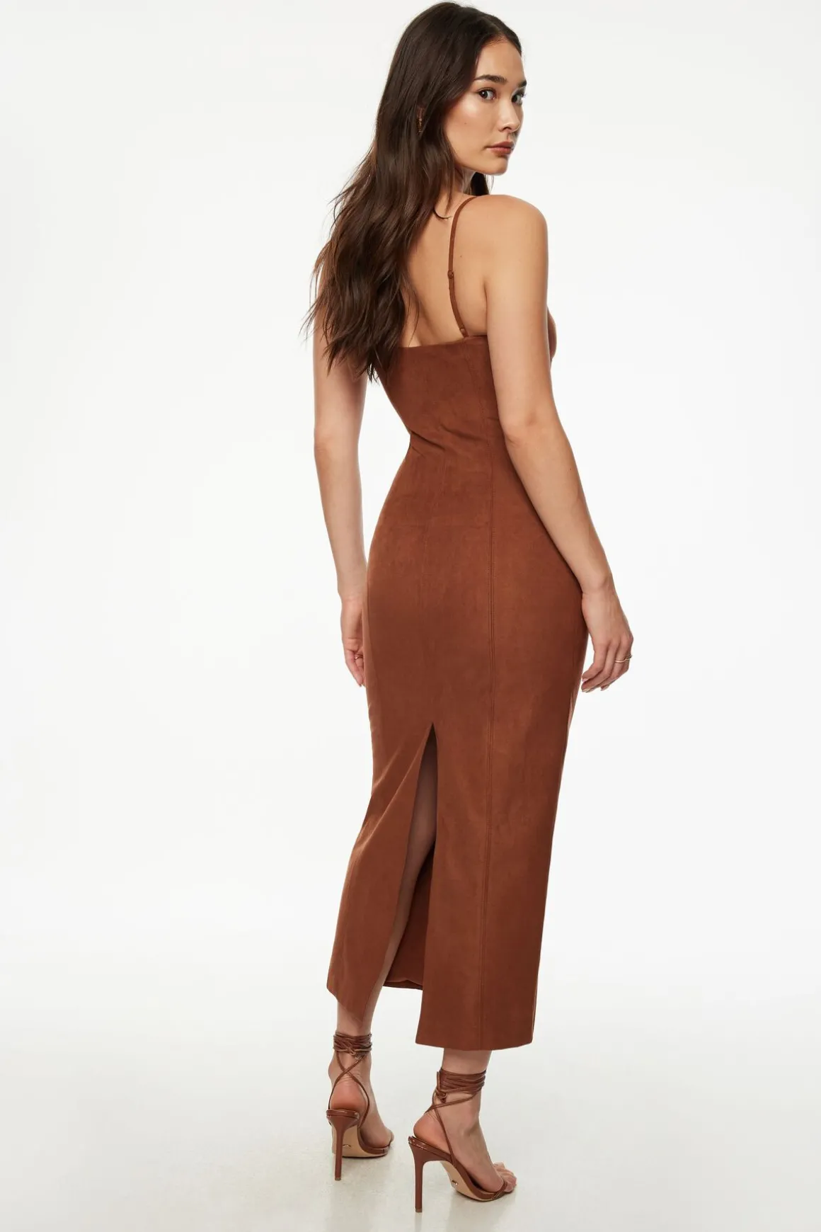 Dresses & Jumpsuits | Midi & Maxi Dresses-Dynamite Amira Faux Suede Maxi Dress Brown