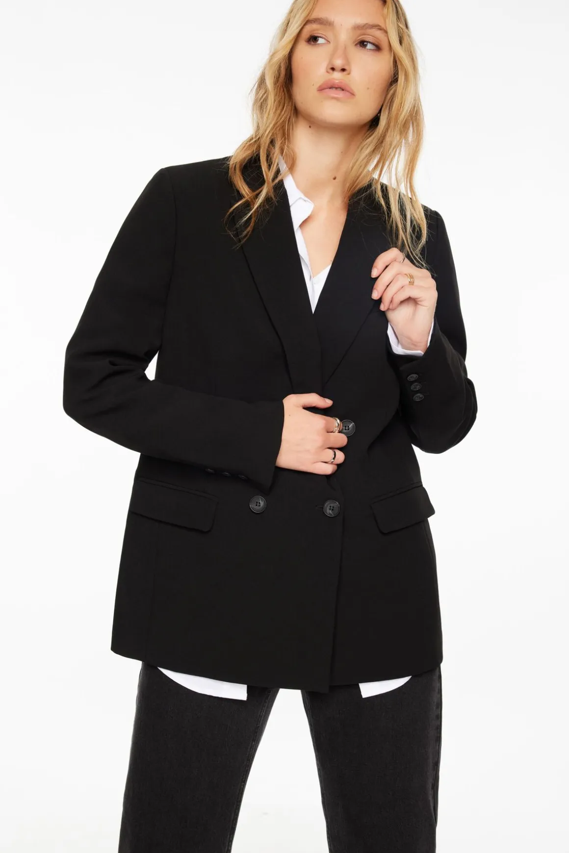 Blazers & Vests-Dynamite Anya Double Breasted Blazer Black