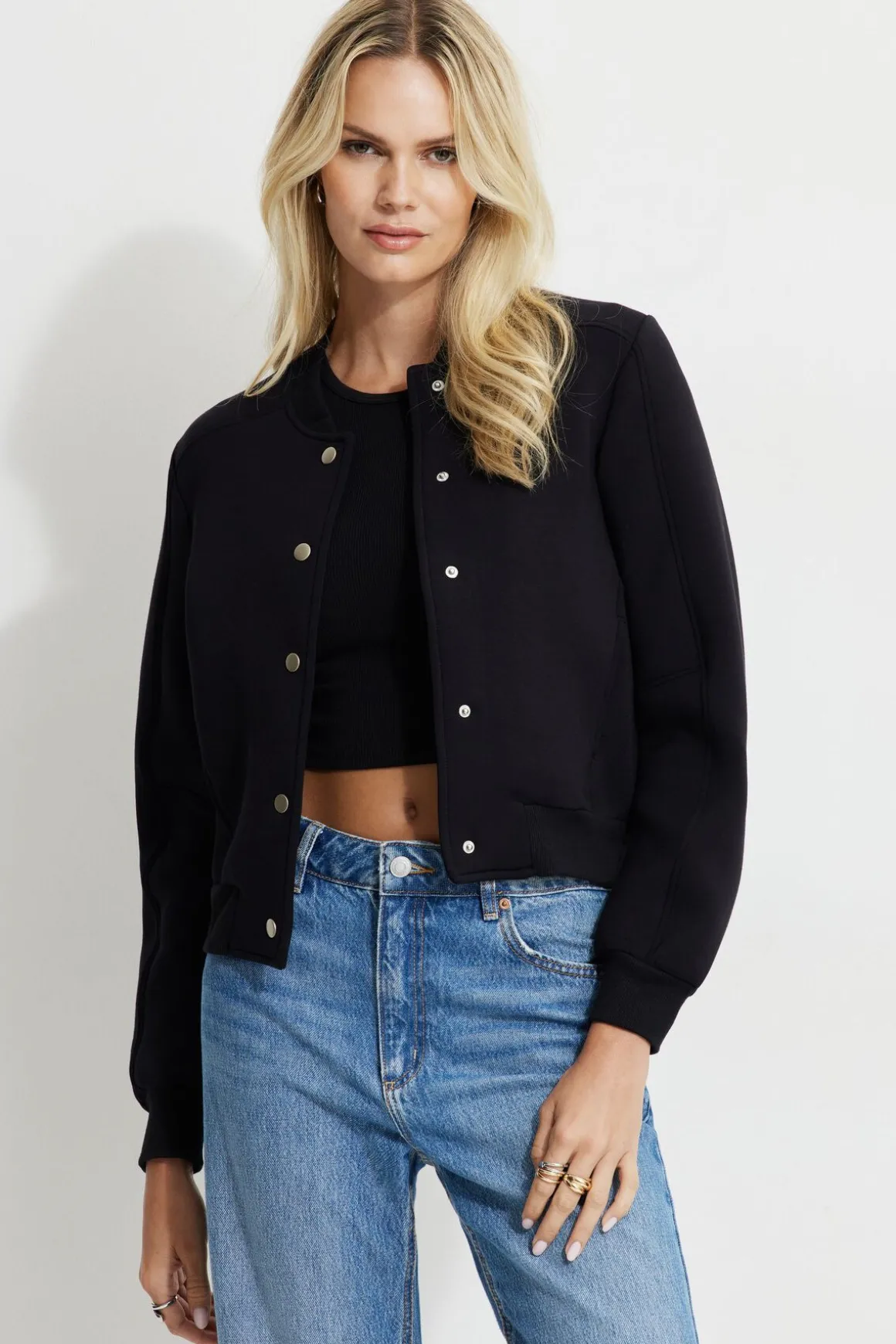 Sweaters & Cardigans | Coats & Jackets-Dynamite Anywear Scuba Bomber Jacket Black