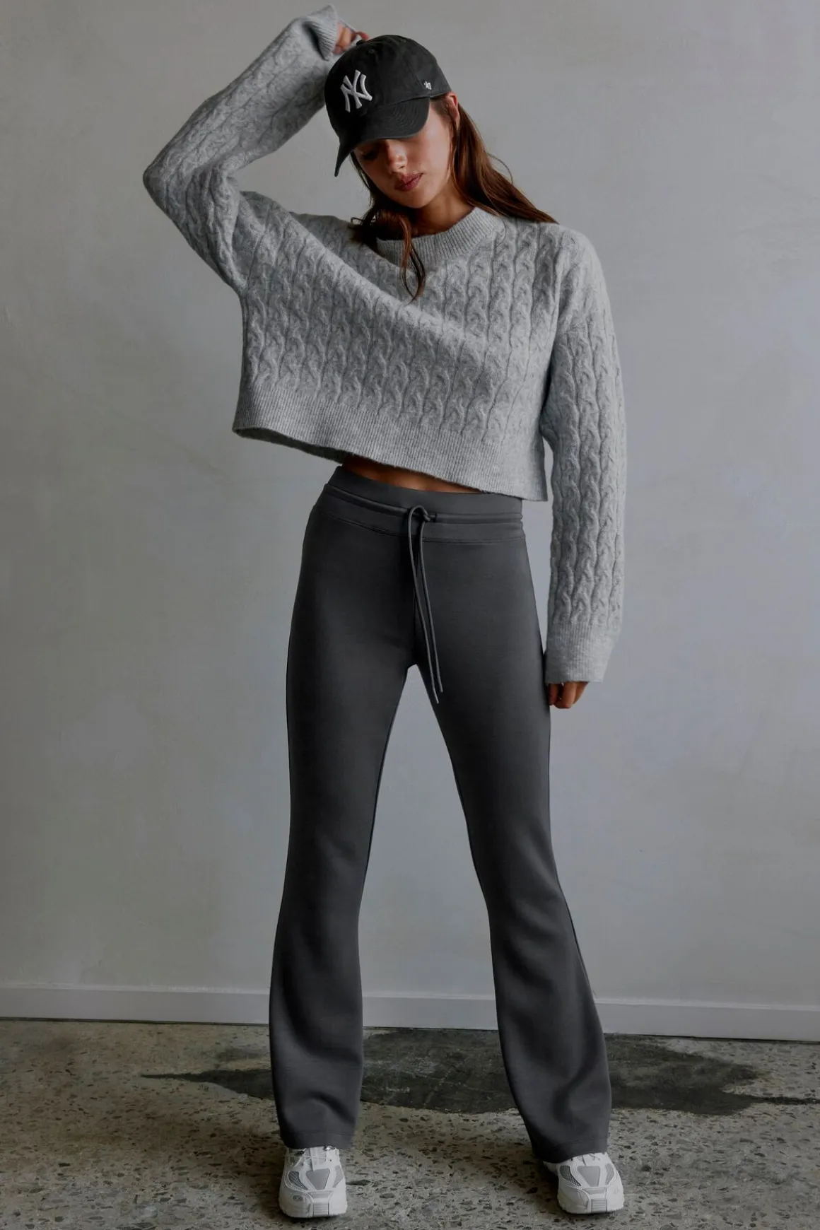 Pants-Dynamite Anywear Scuba Flared Jogger Pants Gray