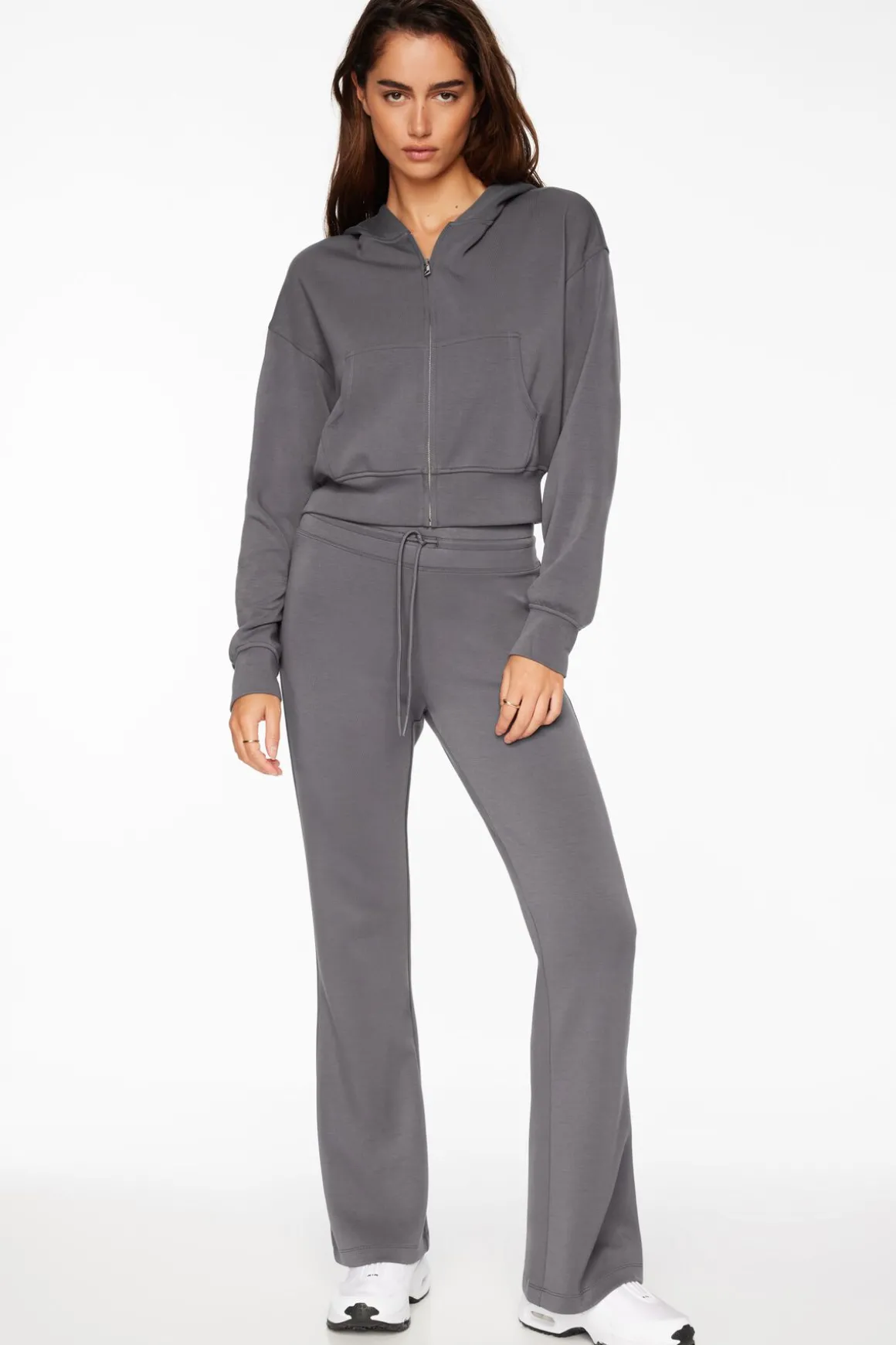 Pants-Dynamite Anywear Scuba Flared Jogger Pants Gray