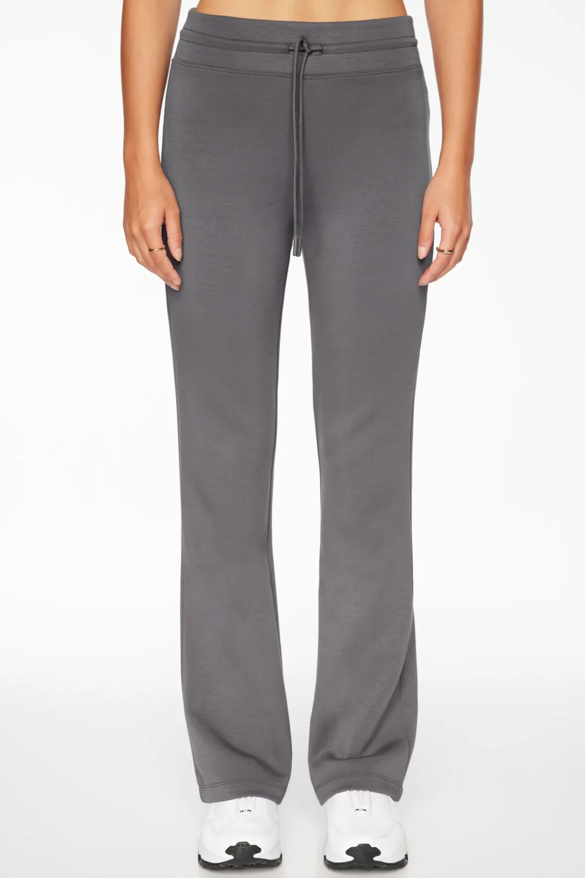 Pants-Dynamite Anywear Scuba Flared Jogger Pants Gray