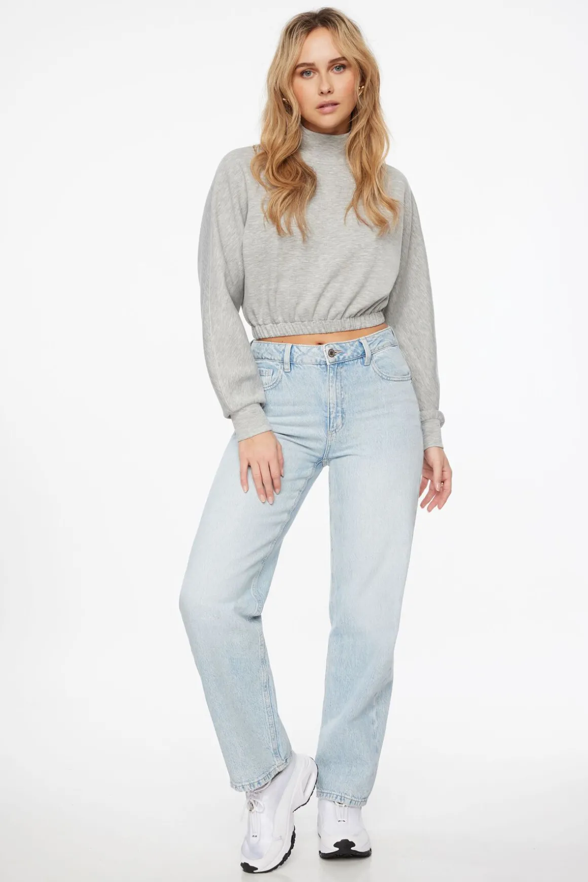 Long Sleeve Tops-Dynamite Anywear Scuba Funnel Neck Sweatshirt Gray
