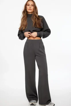 Pants | Wide Leg Pants-Dynamite Anywear Scuba Pleated Pants Gray