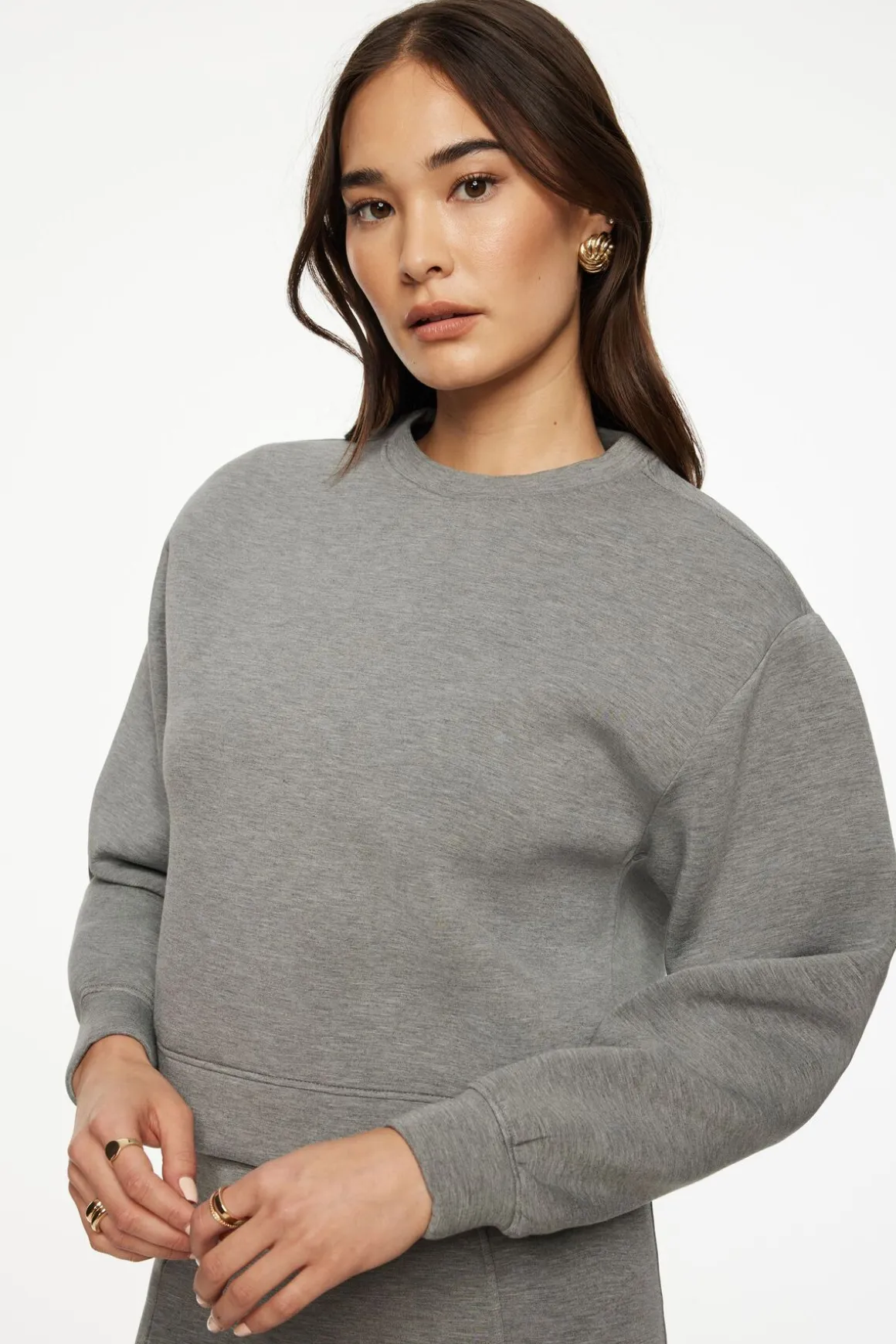 Sweaters & Cardigans | Long Sleeve Tops-Dynamite Anywear Scuba Sweatshirt Gray