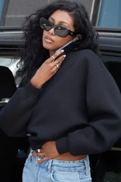 Sweaters & Cardigans | Long Sleeve Tops-Dynamite Anywear Scuba Sweatshirt Black