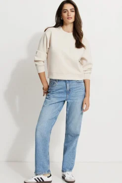 Long Sleeve Tops-Dynamite Anywear Scuba Sweatshirt Brown