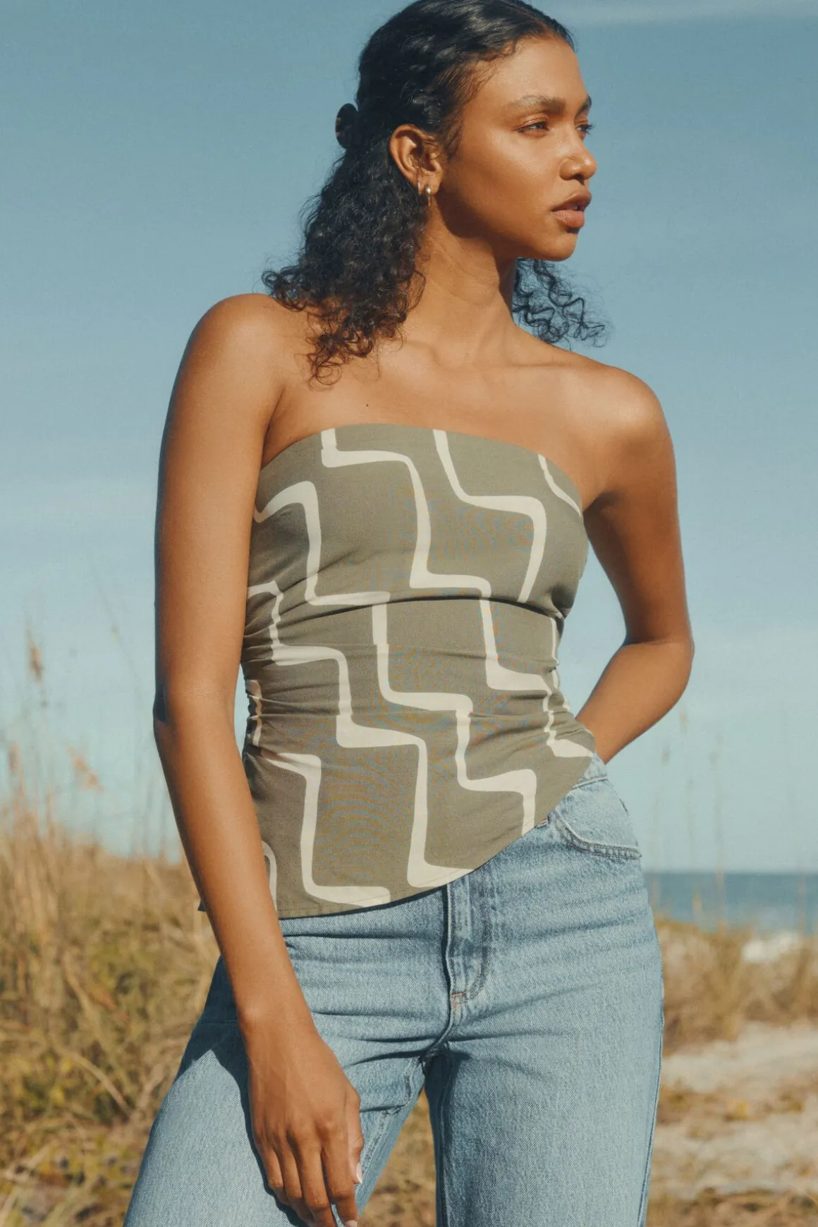 Blouses & Tops | Blouses & Tops-Dynamite Asymmetric Linen Tube Top Green