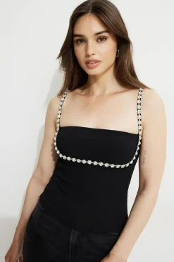 Tees & Tanks | Sleeveless Tops-Dynamite Aurora Embellished Tank Top Black