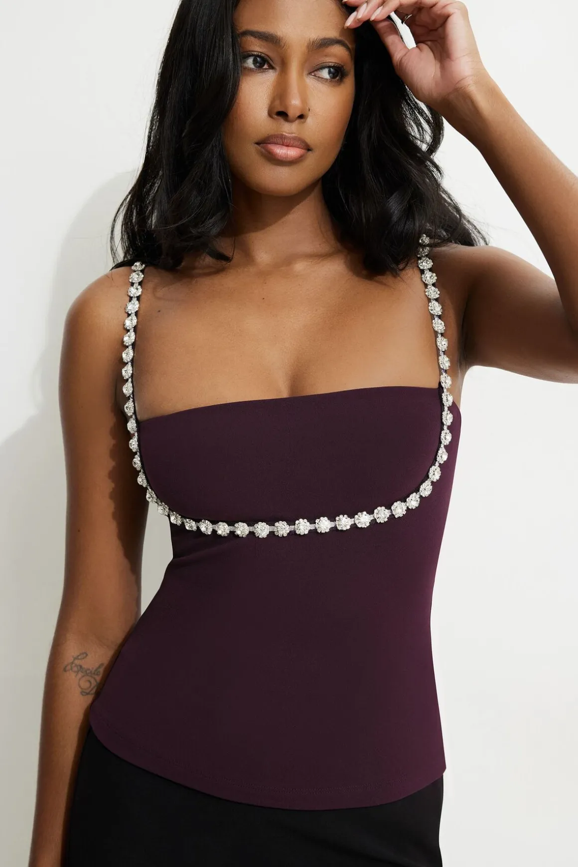 Tees & Tanks | Tees & Tanks-Dynamite Aurora Embellished Tank Top Burgundy