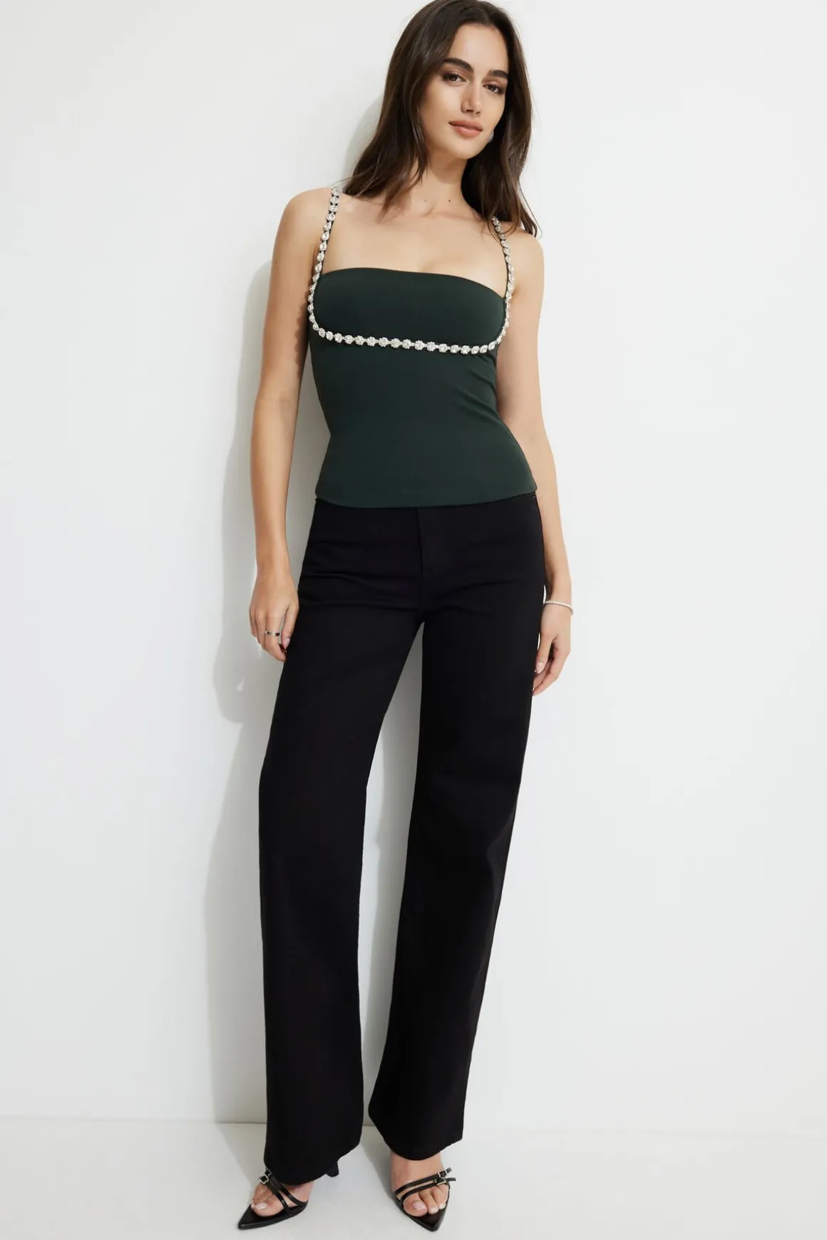 Tees & Tanks | Sleeveless Tops-Dynamite Aurora Embellished Tank Top Green