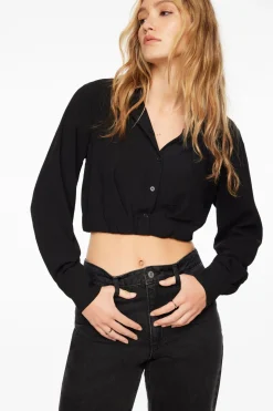 Blouses & Tops | Blouses & Tops-Dynamite Bailey Cropped Button Up Shirt Black