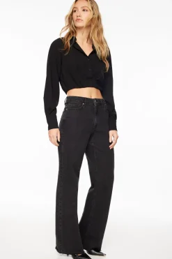 Blouses & Tops | Blouses & Tops-Dynamite Bailey Cropped Button Up Shirt Black