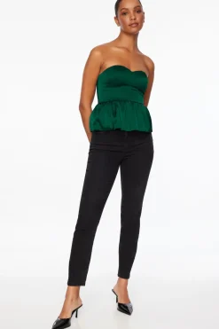 Blouses & Tops | Blouses & Tops-Dynamite Bare Peplum Satin Top Green