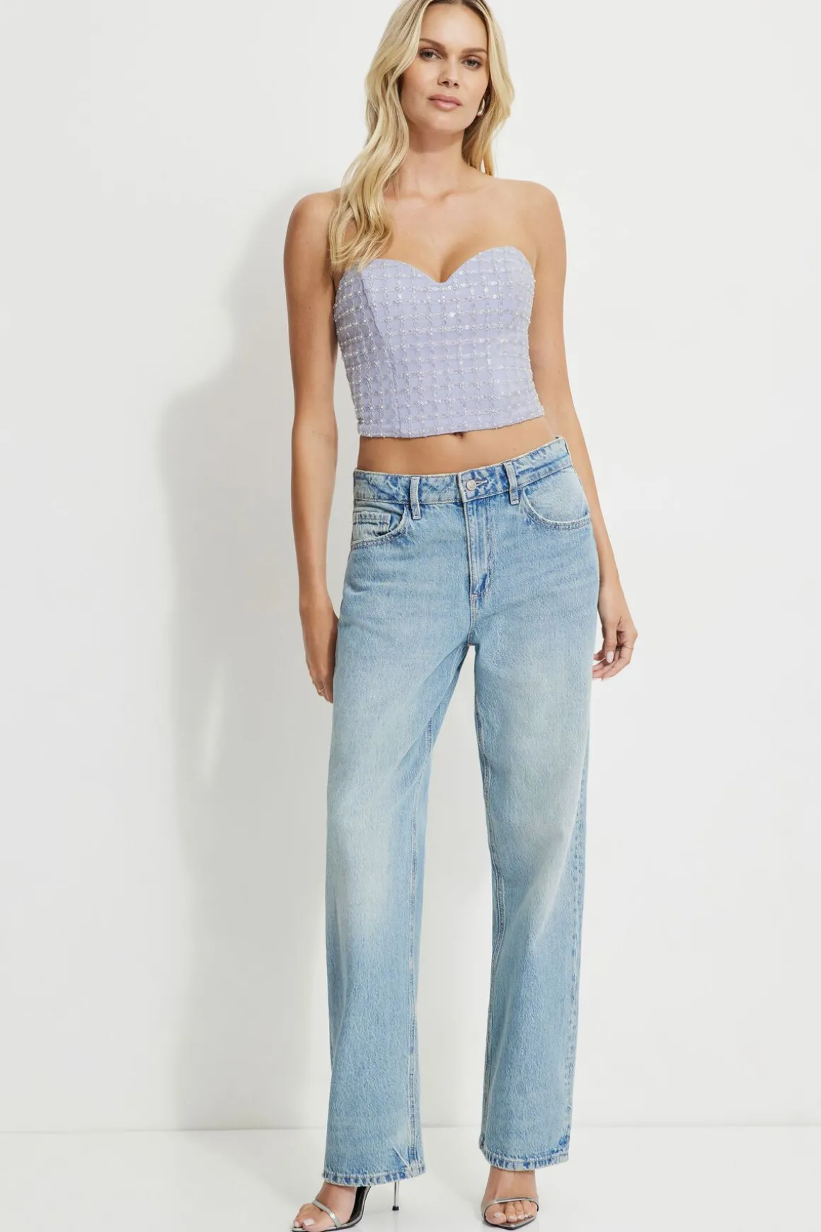 Blouses & Tops | Matching Sets-Dynamite Beaded Pearl Corset Top Blue