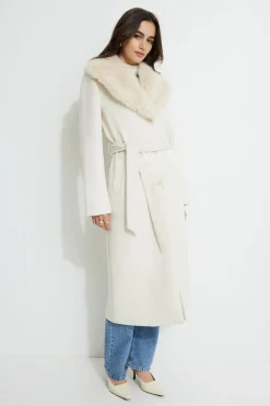 Coats & Jackets | Classic Coats-Dynamite Belted Faux Fur Collar Coat White
