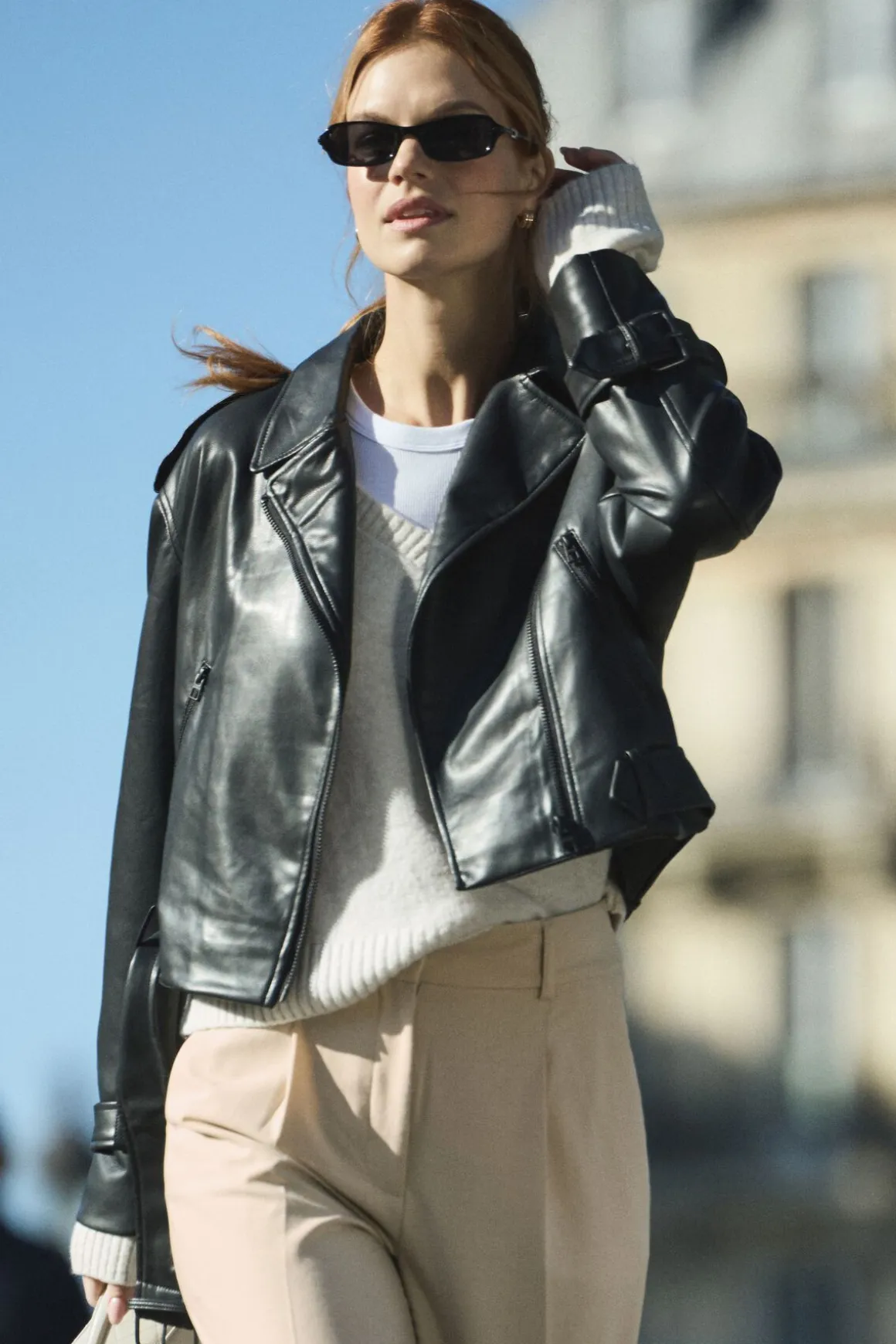 Coats & Jackets | Classic Coats-Dynamite Belted Faux Leather Biker Jacket Black
