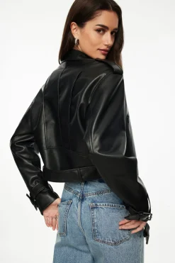Coats & Jackets | Classic Coats-Dynamite Belted Faux Leather Biker Jacket Black