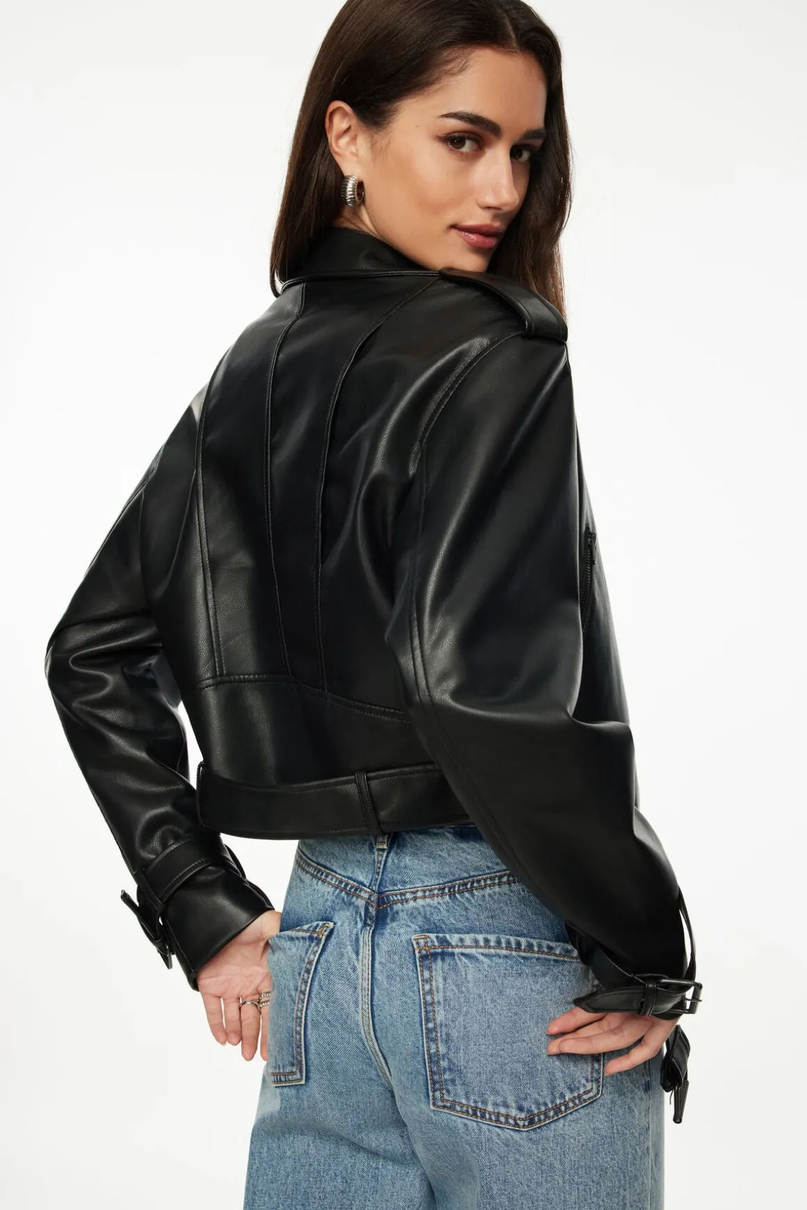 Coats & Jackets | Classic Coats-Dynamite Belted Faux Leather Biker Jacket Black