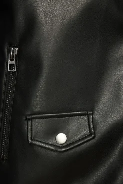 Coats & Jackets | Classic Coats-Dynamite Belted Faux Leather Biker Jacket Black