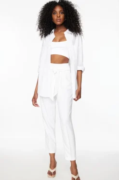 Pants | Slim Leg Pants-Dynamite Belted Paperbag Pants White