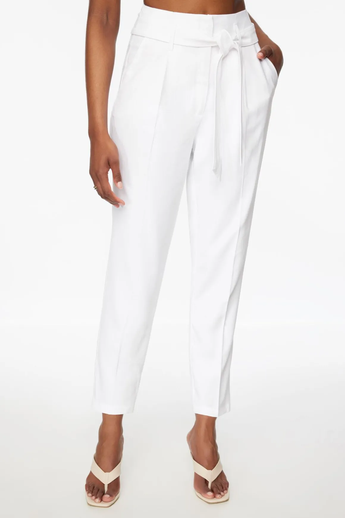 Pants | Slim Leg Pants-Dynamite Belted Paperbag Pants White