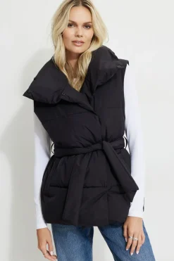 Coats & Jackets | Classic Coats-Dynamite Belted Puffer Vest Black