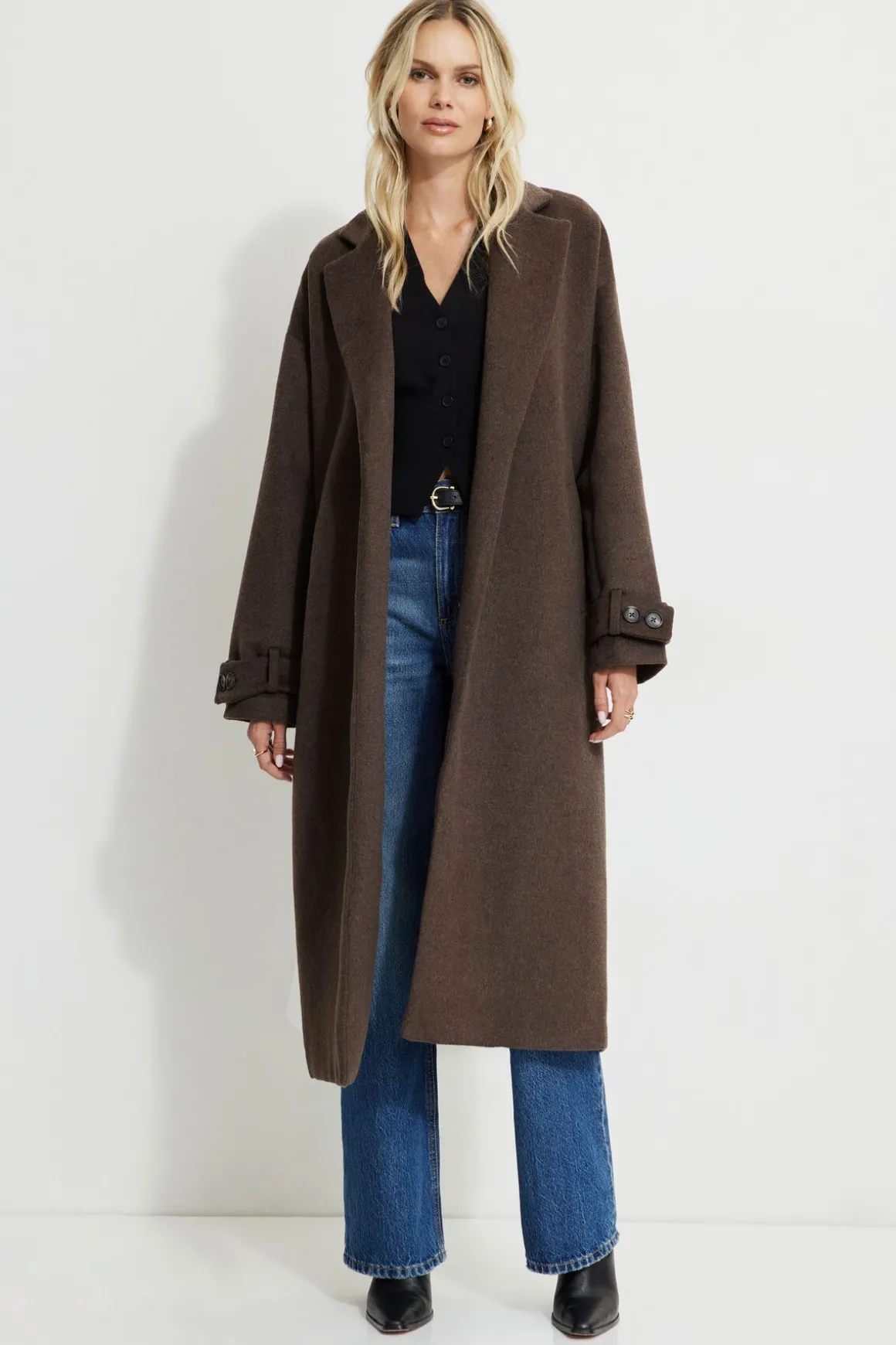 Bestsellers-Dynamite Belted Wool Coat Brown