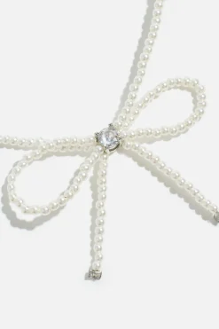 Necklaces-Dynamite Bow Pearl Bead Necklace Gray