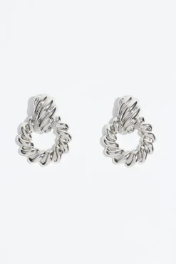 Earrings-Dynamite Braided Door Knocker Earrings Grey