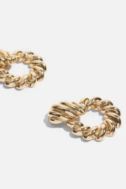 Earrings-Dynamite Braided Door Knocker Earrings Yellow