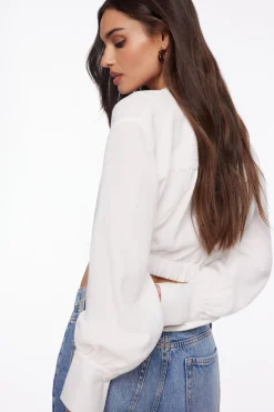 Blouses & Tops | Blouses & Tops-Dynamite Bubble Textured Crop Shirt White