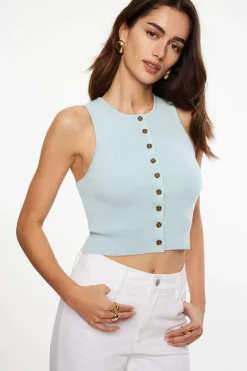 Sweaters & Cardigans | Sweaters-Dynamite Button Up Knit Vest Blue