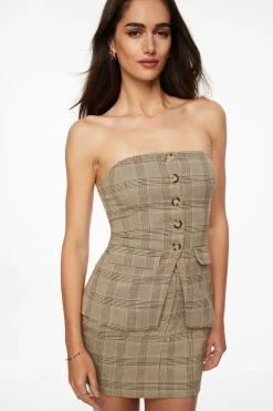 Blouses & Tops | Matching Sets-Dynamite Buttoned Corset Tube Top Brown