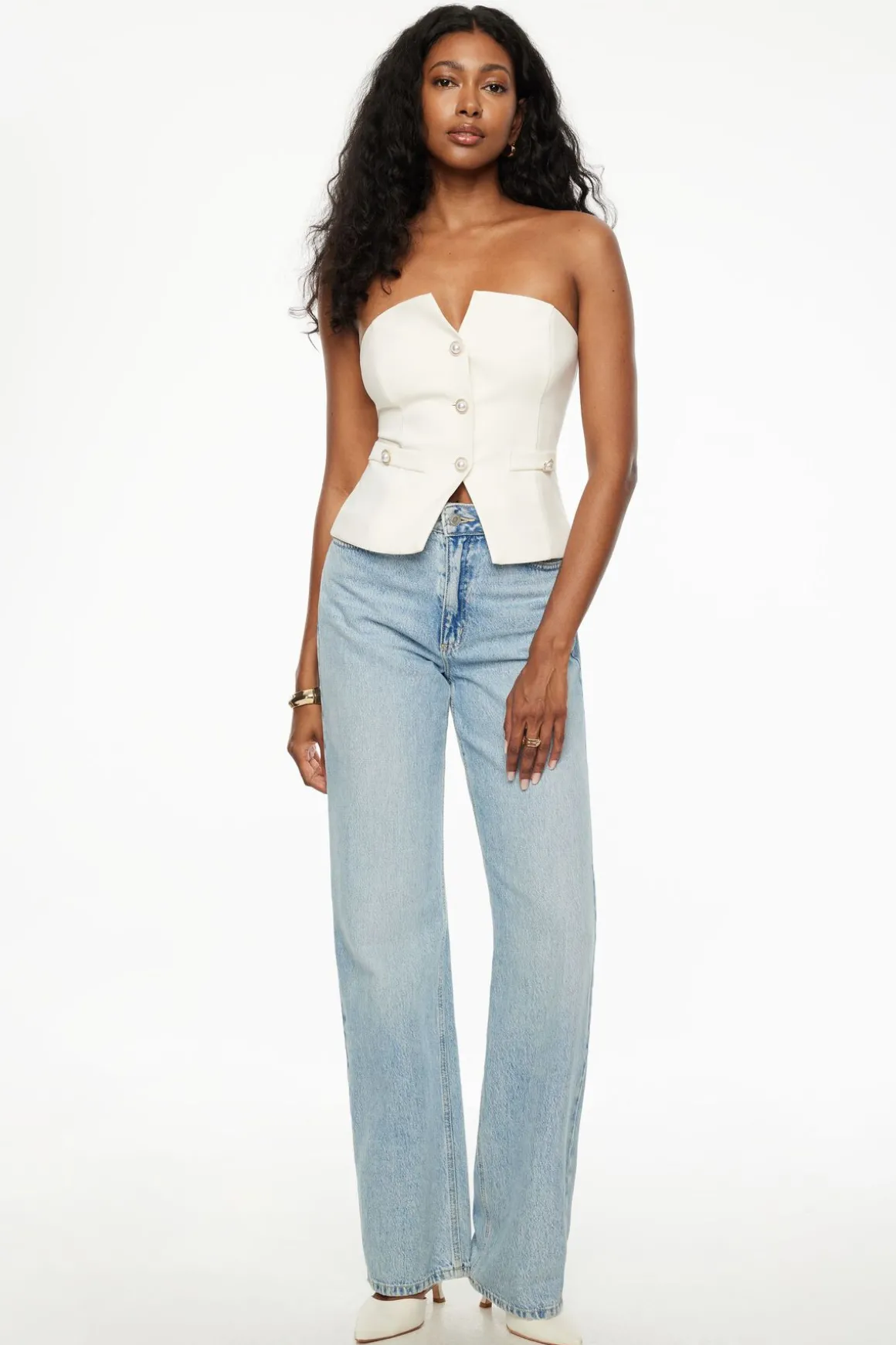 Blouses & Tops | Blouses & Tops-Dynamite Buttoned Corset Tube Top White