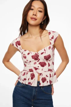 Blouses & Tops | Short Sleeve Tops-Dynamite Button-Up Peplum Blouse Burgundy