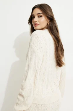 Online Exclusives-Dynamite Cable Knit Crewneck Sweater White