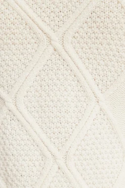 Online Exclusives-Dynamite Cable Knit Crewneck Sweater White