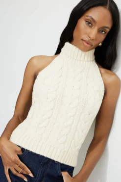 Sweaters & Cardigans | Bestsellers-Dynamite Cable Knit Halter Top White