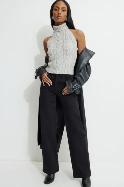 Sweaters & Cardigans | Bestsellers-Dynamite Cable Knit Halter Top Grey