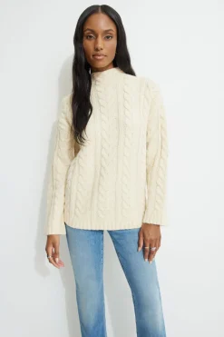Sweaters & Cardigans | Sweaters-Dynamite Cable Knit Mock Neck Sweater White
