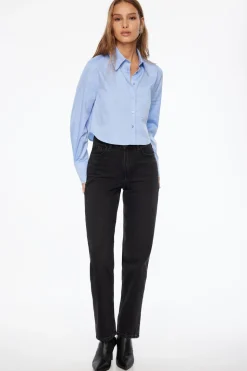 Blouses & Tops | Blouses & Tops-Dynamite Chambray Crop Shirt Blue