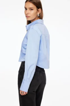 Blouses & Tops | Blouses & Tops-Dynamite Chambray Crop Shirt Blue